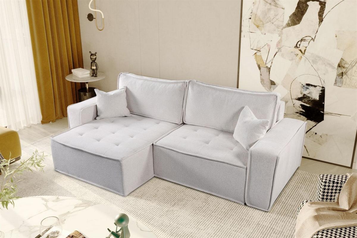ECKSOFA Schlafsofa Flosi In Raven - Weiß, Holzwerkstoff/Textil (248/140cm) - Fun Möbel