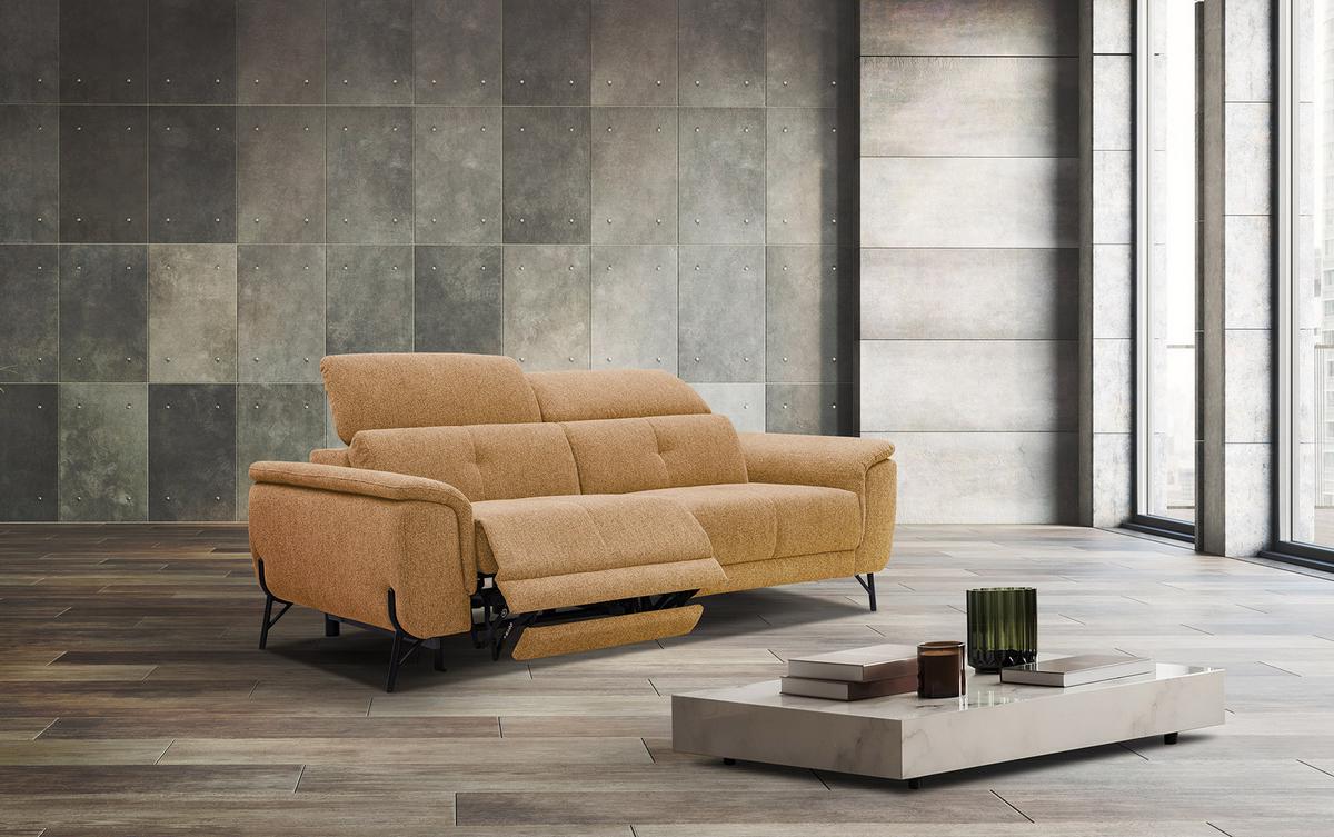 SOFA AVENA 3-Sitzer mit 1 Relaxfunktion, orange - Orange, Holzwerkstoff/Textil (204/80/108cm) - Wozimo
