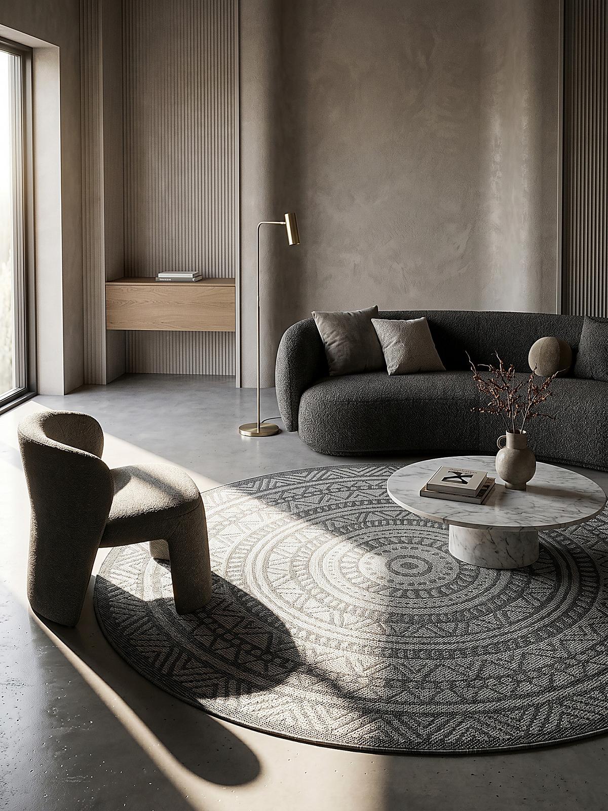 RUNDTEPPICH Orientalisch BORNO Polypropylen Anthrazit 120 x 120 cm - Anthrazit, Textil (120/120cm) - KADIMA DESIGN