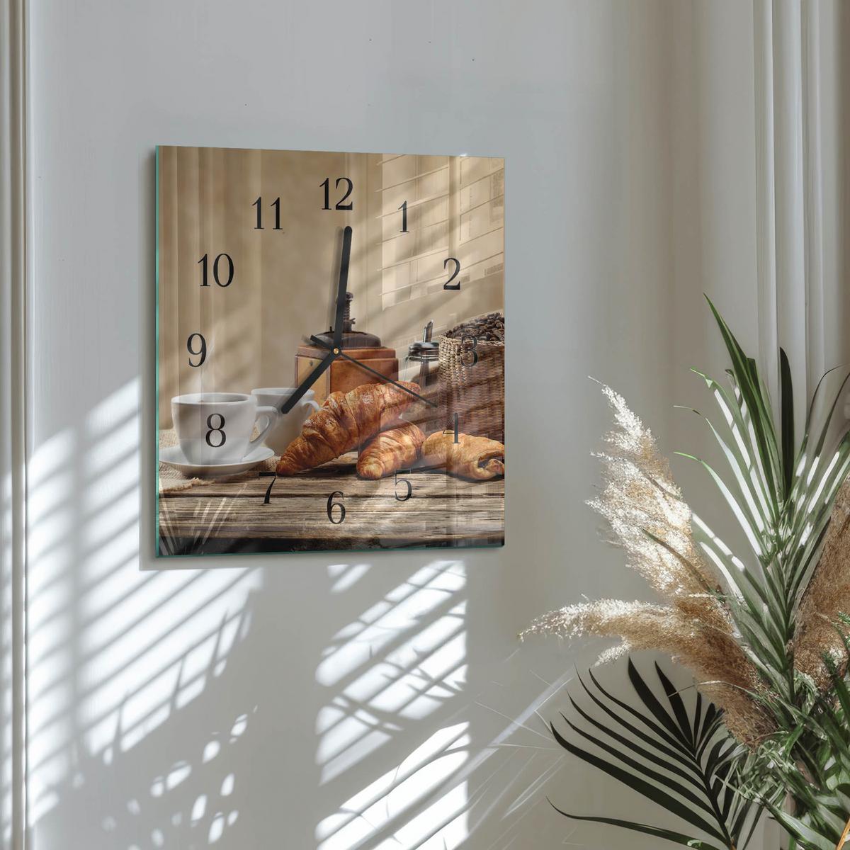 WANDUHR aus Glas 30x30 cm - Croissants - Braun, Glas (30/30/0.4cm) - TULUP