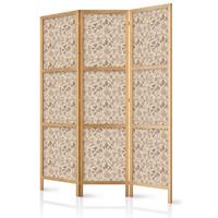 PARAVENT Japanischer 3-tlg 135x172 cm Pilze Und Pflanzen - Braun, Holz/Textil (135/172/3cm) - Muralo