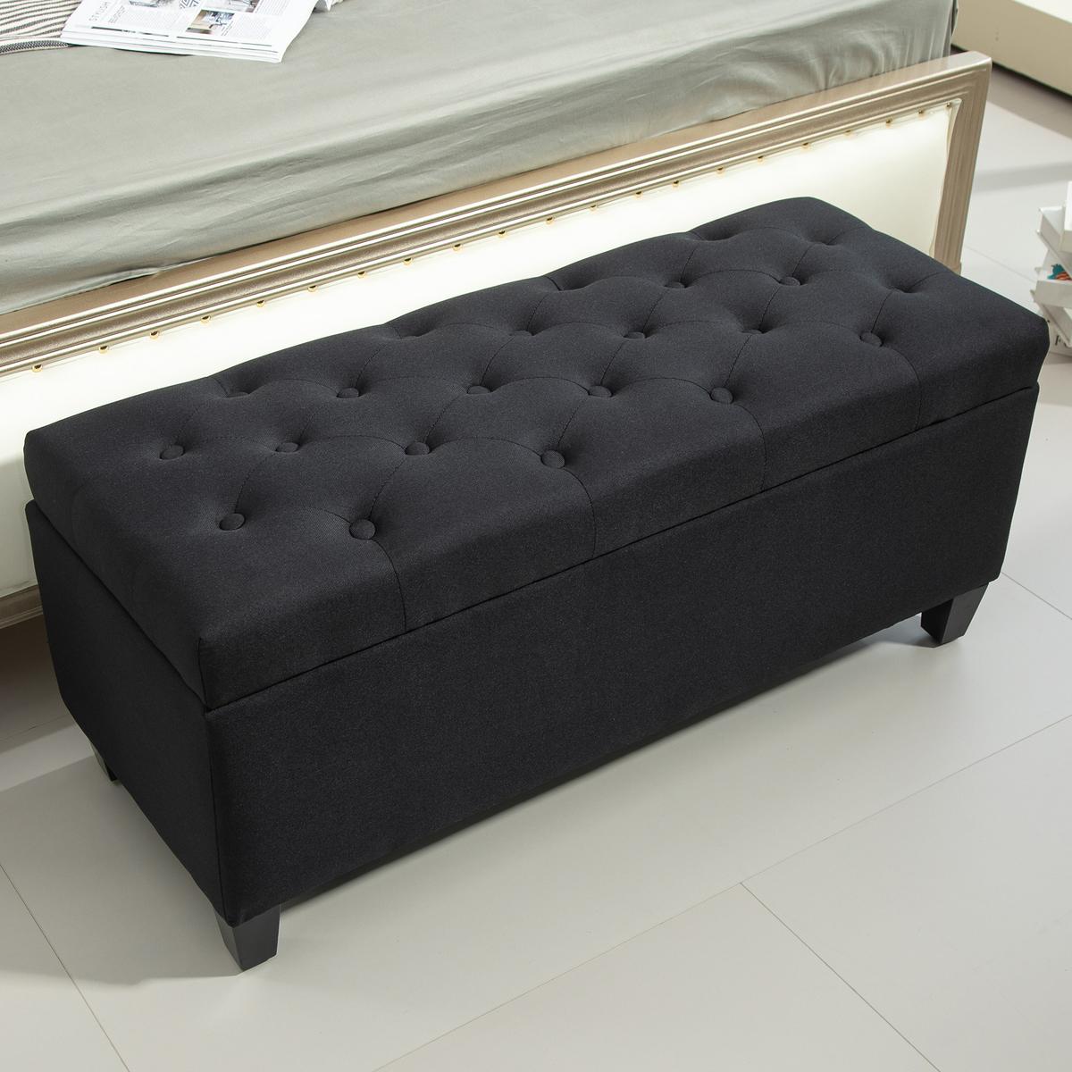 TRUHENBANK Polyester Holz Schwarz - Schwarz, Holz/Kunststoff (40/44/100cm) - HOMCOM