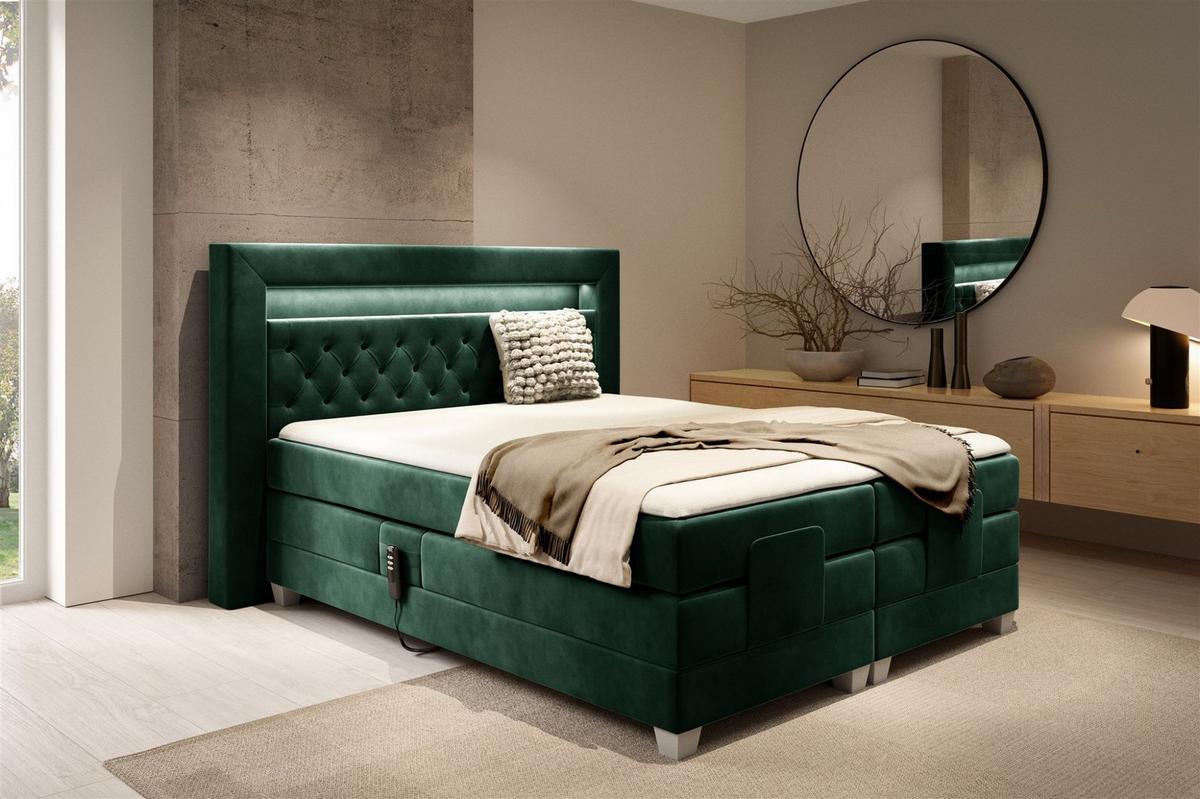 BOXSPRINGBETT Bett Elektrisch Armando - Grün, Holzwerkstoff/Textil (120/200cm) - Fun Möbel