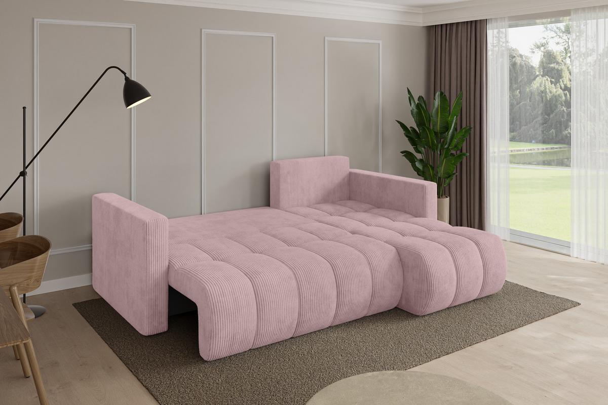 ECKSOFA mit Schlaffunktion Ottomane Rechts GARD-L 226x146x85 Rosa Cord - Schwarz/Rosa, Holzwerkstoff/Kunststoff (226/146cm) - ALTDECOR