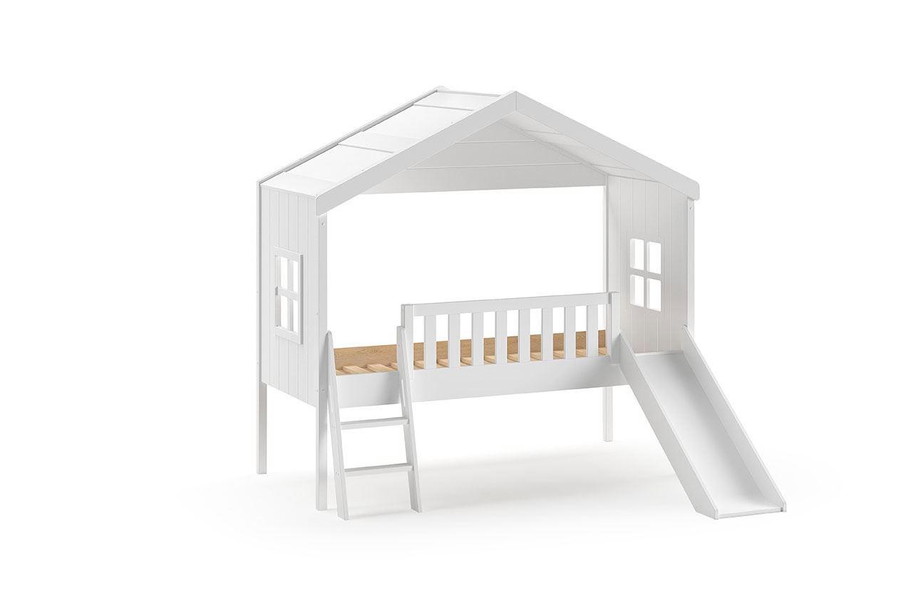 HAUSBETT mit Rutsche Kathye 213x202x192 aus Massivholz+MDF in Weiß - Weiß, Holz (90/200cm) - 58aufmkessel