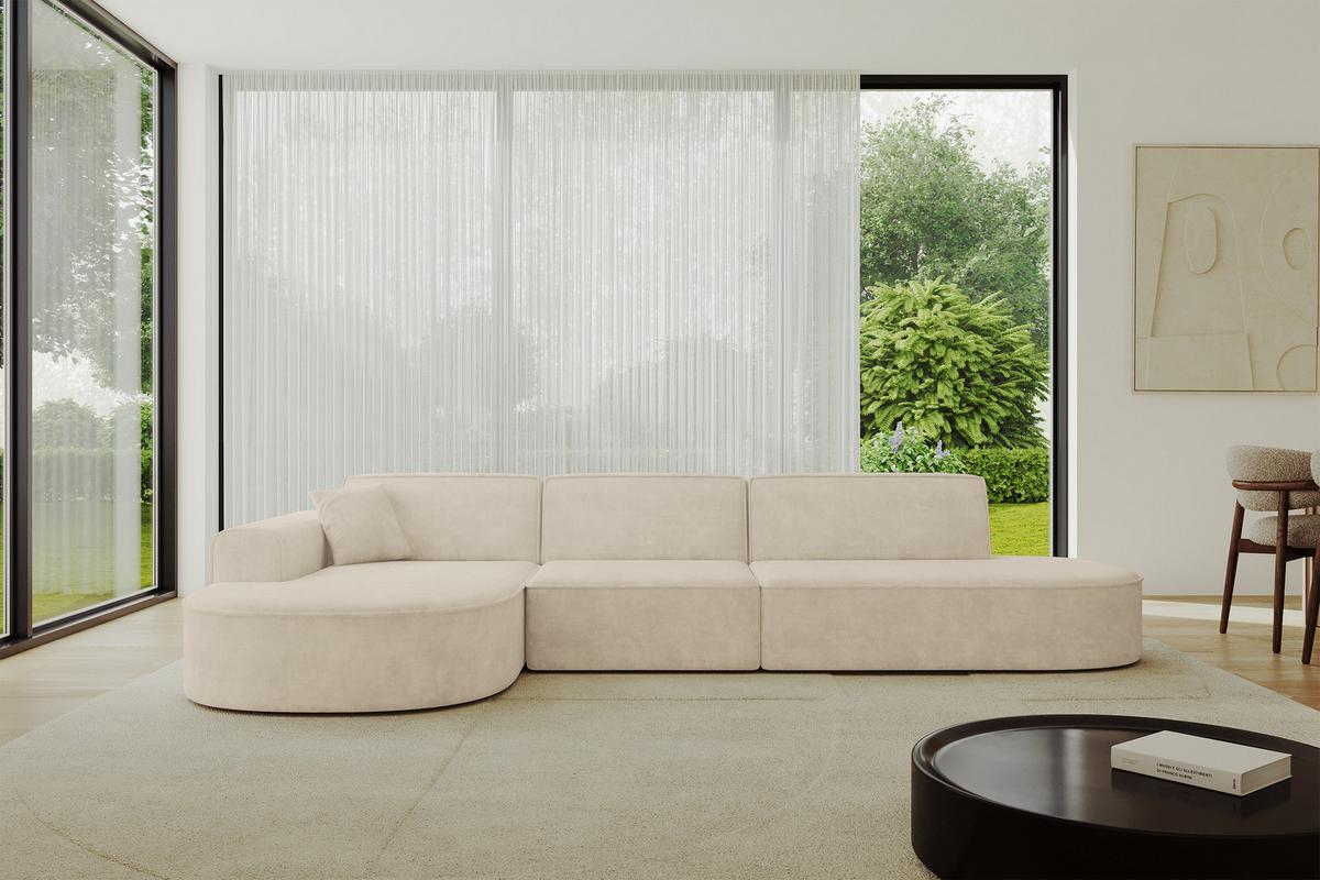 ECKSOFA Ottomane Links MARI-L2 - 328x171x79 cm Beige Velours - Beige/Schwarz, Holzwerkstoff/Kunststoff (328/171cm) - ALTDECOR