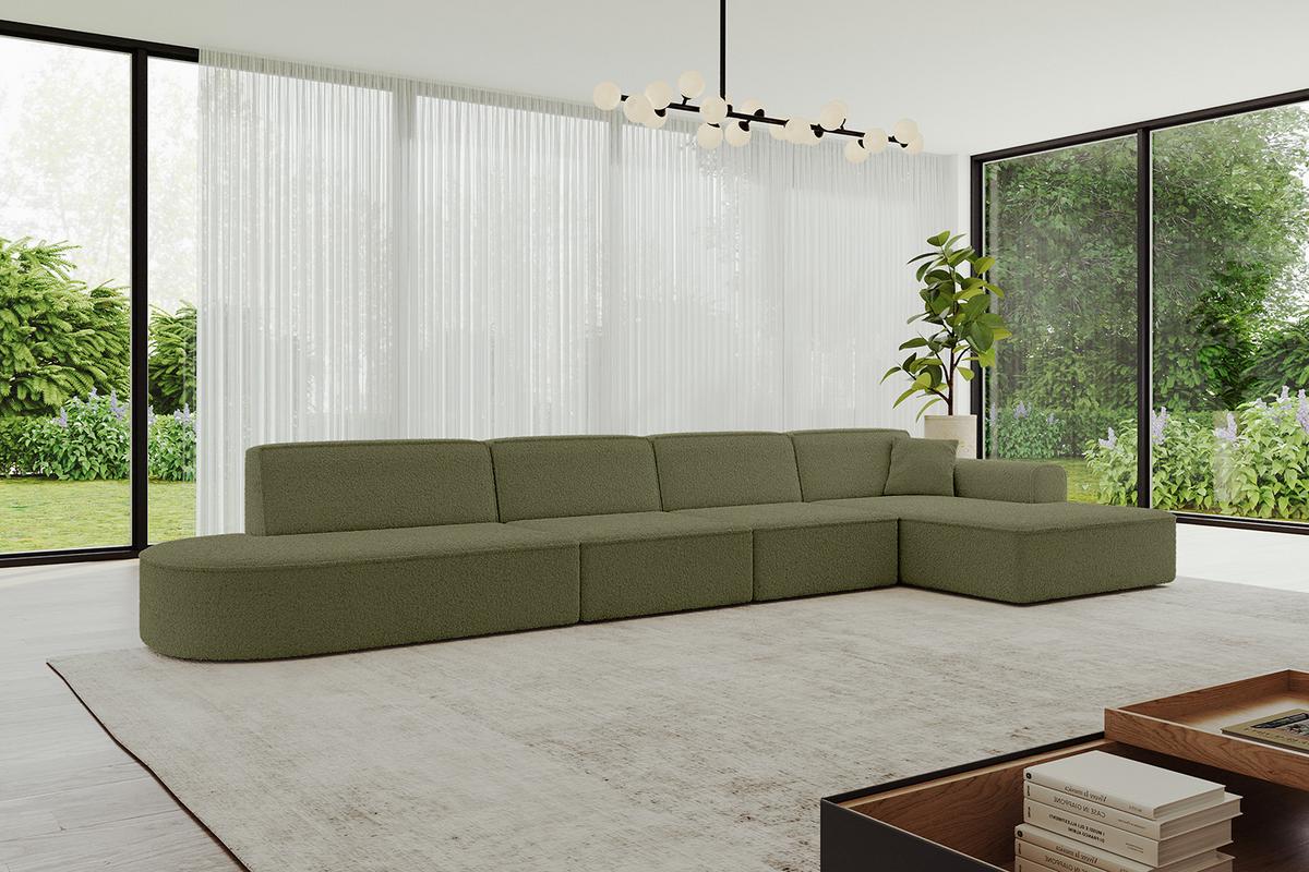 ECKSOFA Ottomane Rechts IREA-L3-v3 - 412x165x77 cm Grün - Platinfarben, Holzwerkstoff/Textil (412/165cm) - ALTDECOR