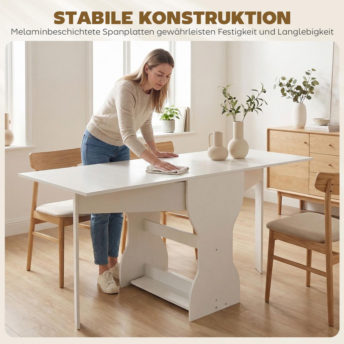 KLAPPTISCH Spanplatte Weiß - Weiß, Holzwerkstoff (160/60/75cm) - HOMCOM