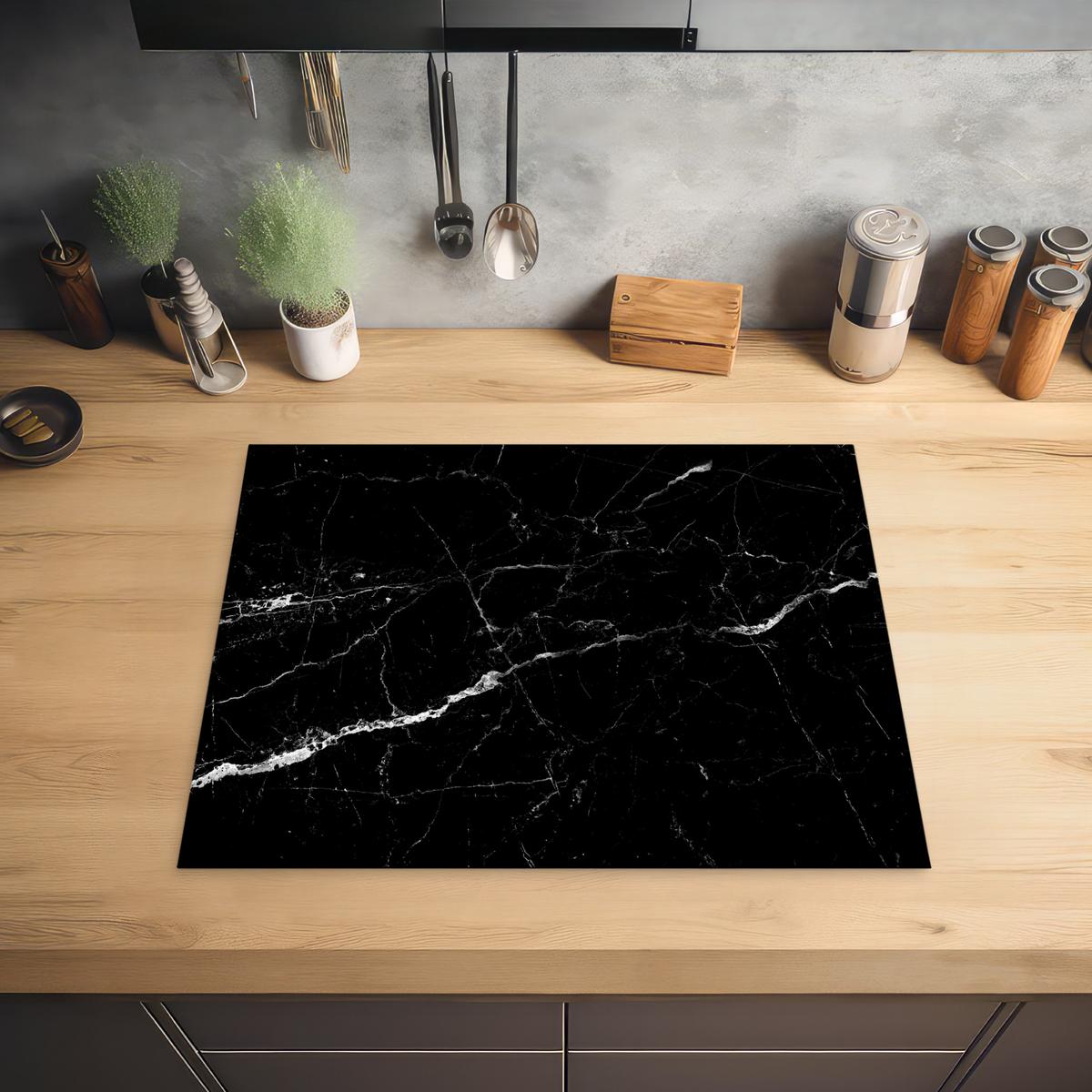 HERDABDECKPLATTE Marmoroptik - Schwarz - Luxus Herdabdeckung Induktionsfeld 65x52 cm - Grau, Kunststoff (65/52/0.2cm) - MuchoWow