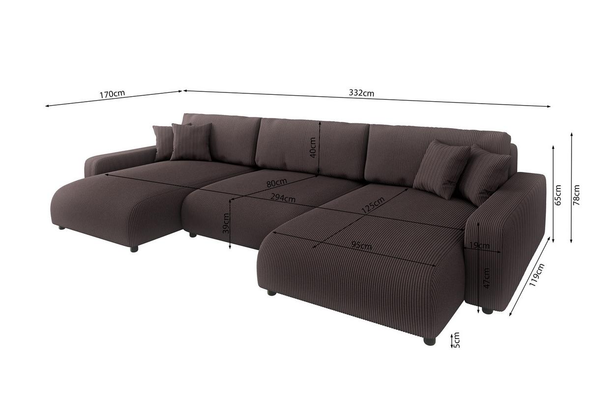 WOHNLANDSCHAFT Emma Dunkelbraun Cord - Dunkelbraun/Schwarz, Holz/Kunststoff (332/78/170cm) - S-Style Möbel