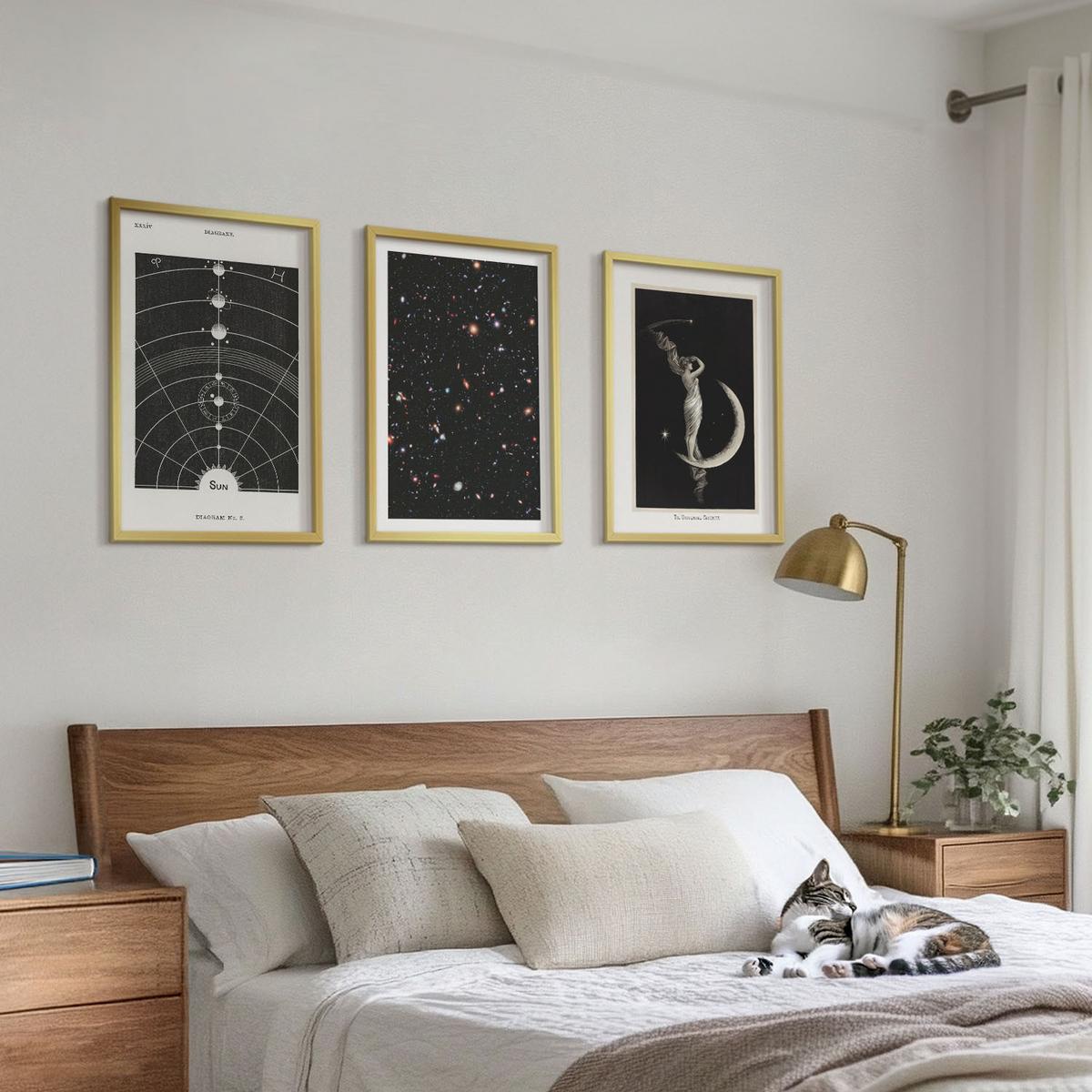 BILDER SET 3er Set - 40x60 cm Goldrahmen - Nachtdarstellung des Sonnensystems - Goldfarben, Kunststoff (40/60cm) - TULUP