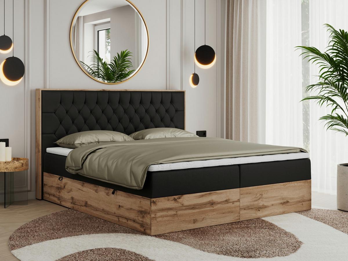 BOXBETT AMORE 160/200 Schwarz Velvet - H4 - Schwarz, Holz/Textil (160/200cm) - MKS