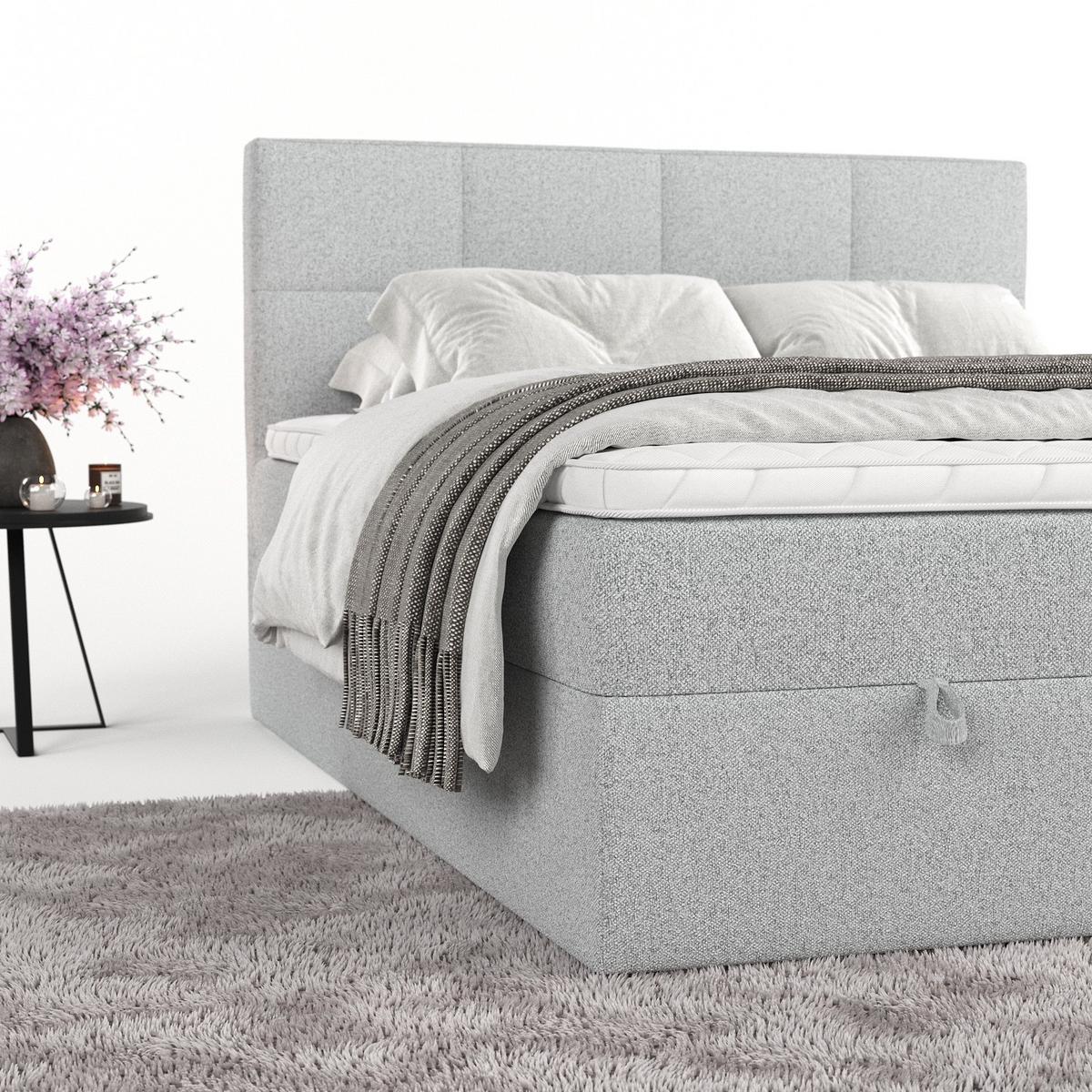 BOXBETT Velto 160/200 cm Hellgrau im Riva Stoff - Hellgrau/Schwarz, Holz/Holzwerkstoff (160/200cm) - AltaBeds