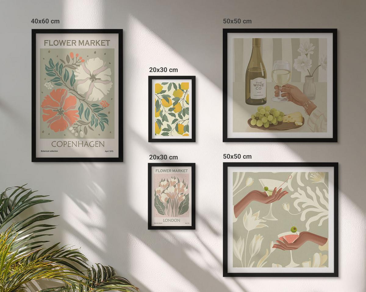 BILDER SET 5er Set - 50x50 cm & 20x30 cm & 40x60 cm Schwarzer Rahmen - Blumenmotive Rosen Paris - Schwarz, Kunststoff (40/60cm) - TULUP