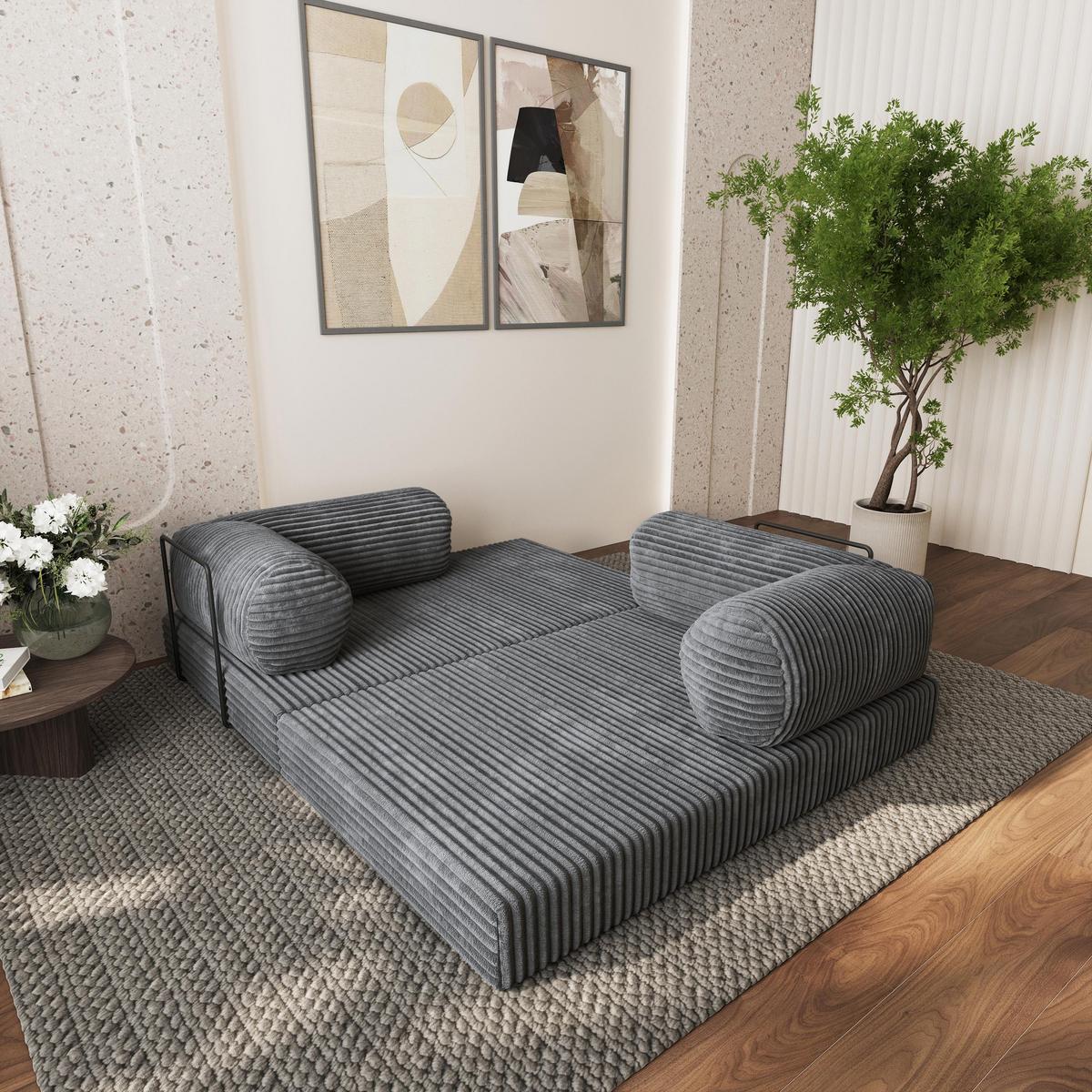ECKSOFA ETERA modulares Boneless Sofa mit Schlaffunktion Grau Cordstoff - Dunkelgrau, Textil (270/160cm) - MASSENO