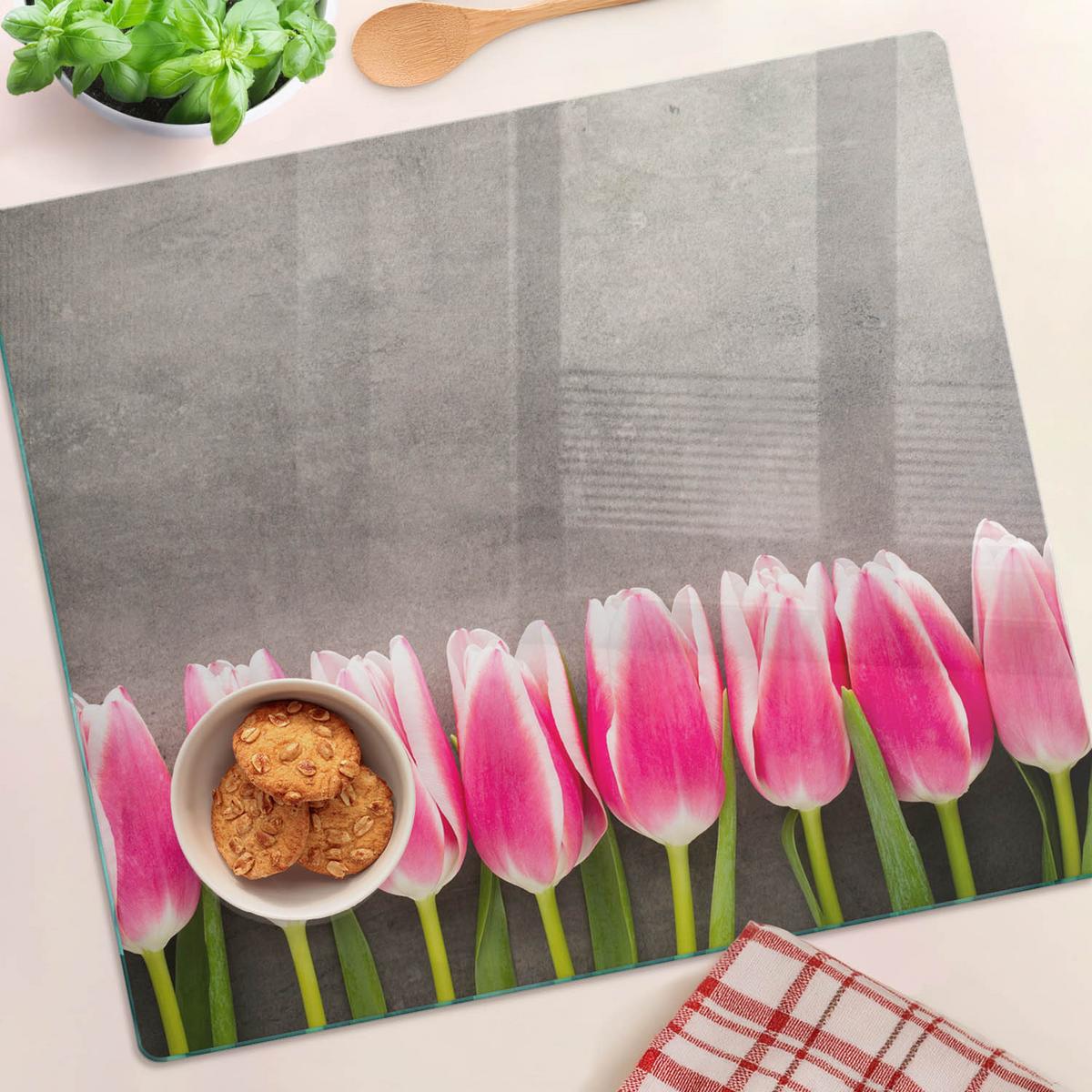 GLASPLATTE 60x52 cm Rosa Tulpen - Pink, Glas (60/0.4/52cm) - TULUP