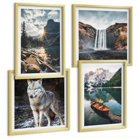 BILDER SET 4er Set - 50x50 cm & 40x60 cm Goldrahmen - Berge, Seen, Wasserfall, Wolf - Goldfarben, Kunststoff (50/50cm) - TULUP