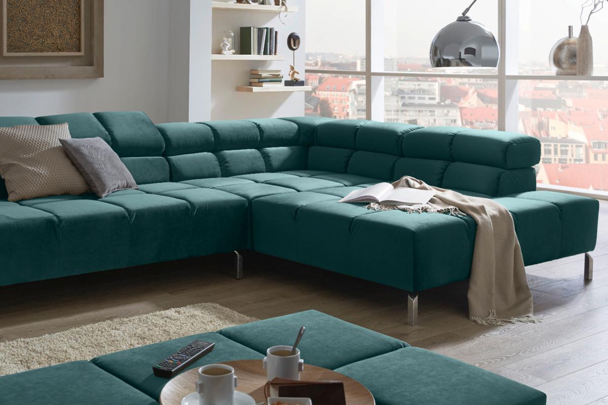 ECKSOFA NELSON Smaragdgrün Velvet - Smaragdgrün/Silberfarben, Textil (321/216cm) - KAWOLA