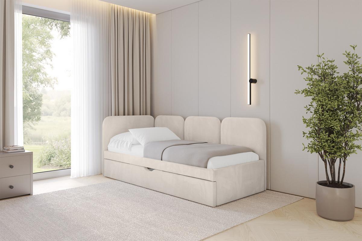 EINZELLBETT Jugendbett mit Bettkasten, Rechts - ALVY 100x200 Beige - Sandfarben, Holzwerkstoff/Textil (100/200cm) - ALTDECOR