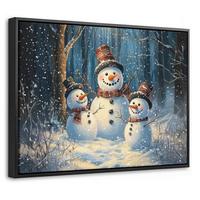 LEINWAND Bilder mit Rahmen - Schneemann - Schnee - Winter - Wald - 40x30 - Hellblau, Textil (40/30cm) - MuchoWow