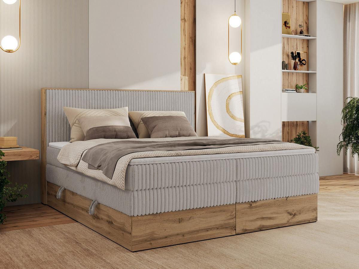 BOXBETT WOOD CLASSIC KING 200/200 - Hellgrau Cord - H4 - Hellgrau, Textil (200/200cm) - MKS