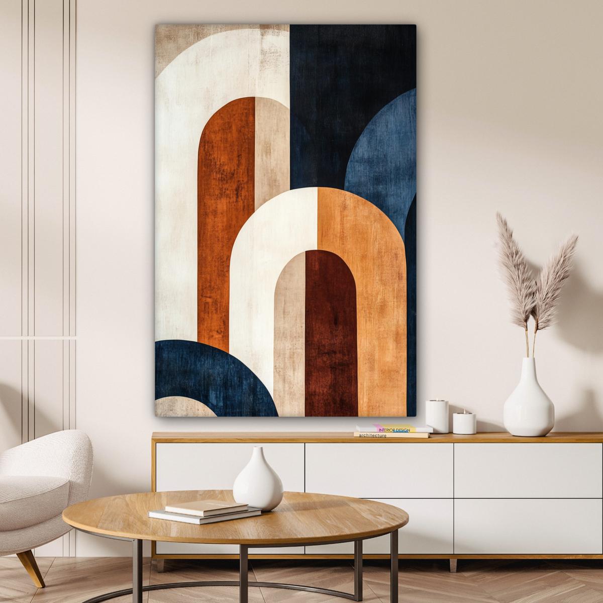 LEINWANDBILD Abstrakt - Formen - Dunkelblau Deko XXL 80x120 cm - Cognac, Textil (80/120cm) - MuchoWow