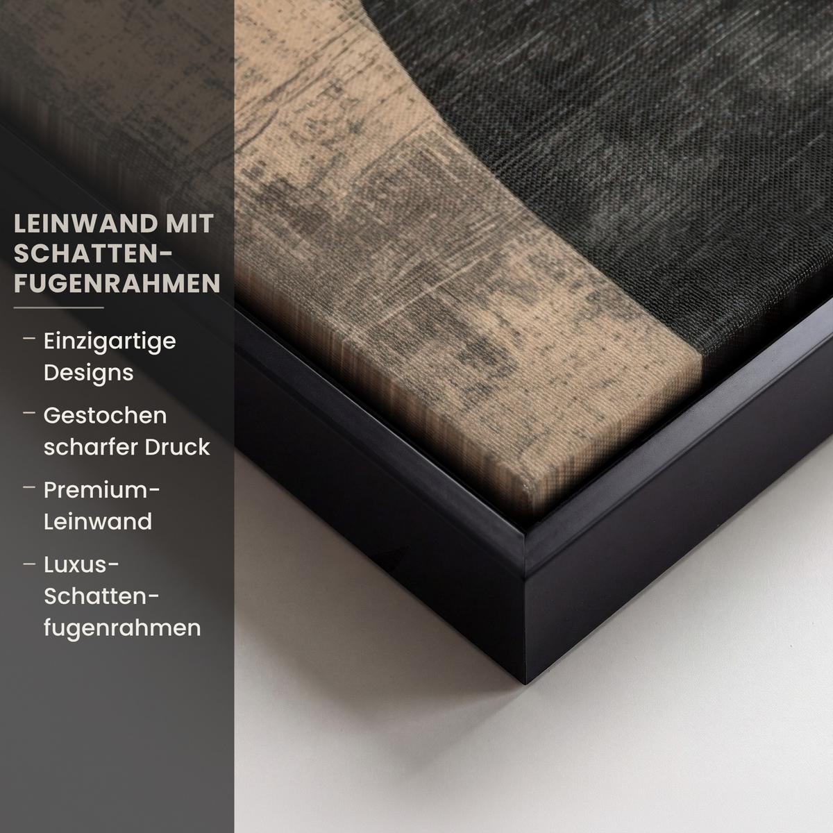 LEINWAND Bilder mit Rahmen - Abstrakt - Flugzeuge - Schwarz - Rund - 40x60 - Beige, Textil (40/60cm) - MuchoWow
