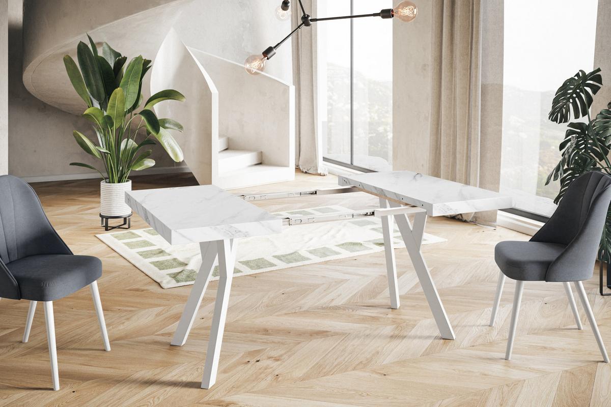 QUADRATISCHER Esstisch ausziehbar – Moderner Wohnzimmertisch und Küchentisch – Tisch mit Holzbeinen, Durchmesser 100 - 200 cm - Farbe Marmur - Hellgrau/Weiß, Holzwerkstoff (100/100/77cm) - Alpi-Möbel