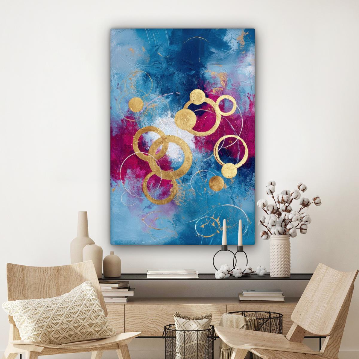 LEINWANDBILD Kreise - Gold - Abstrakt Deko XXL 80x120 cm - Blau, Textil (80/120cm) - MuchoWow