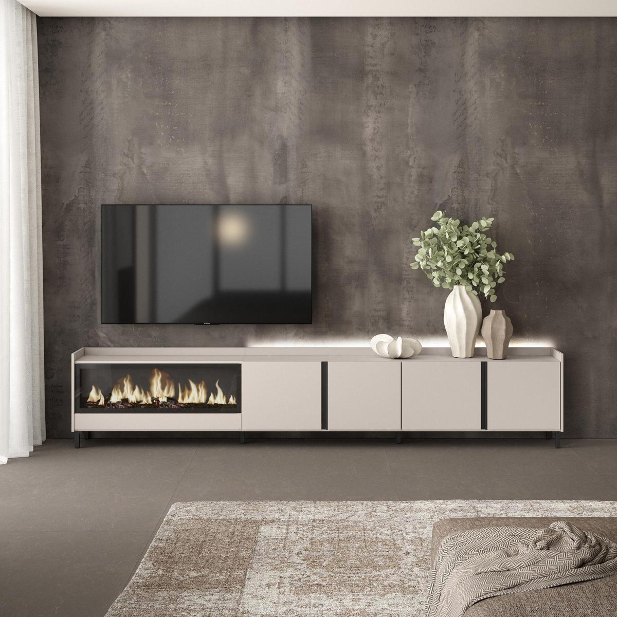 LOWBOARD, Beige, 315/35/61cm, Kamin mit Feuereffekt XXL - Beige, Holzwerkstoff (315/61/35cm) - Skraut Home