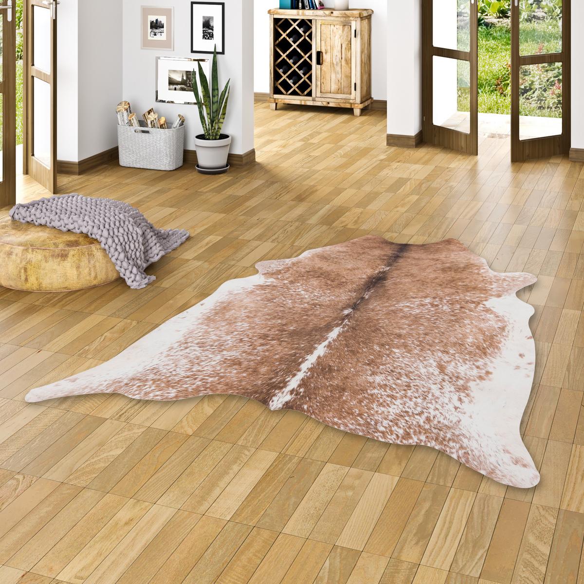 TEPPICH KUNSTFASER TIERFELL OPTIK - Creme/Braun, Textil (155/190cm) - Pergamon