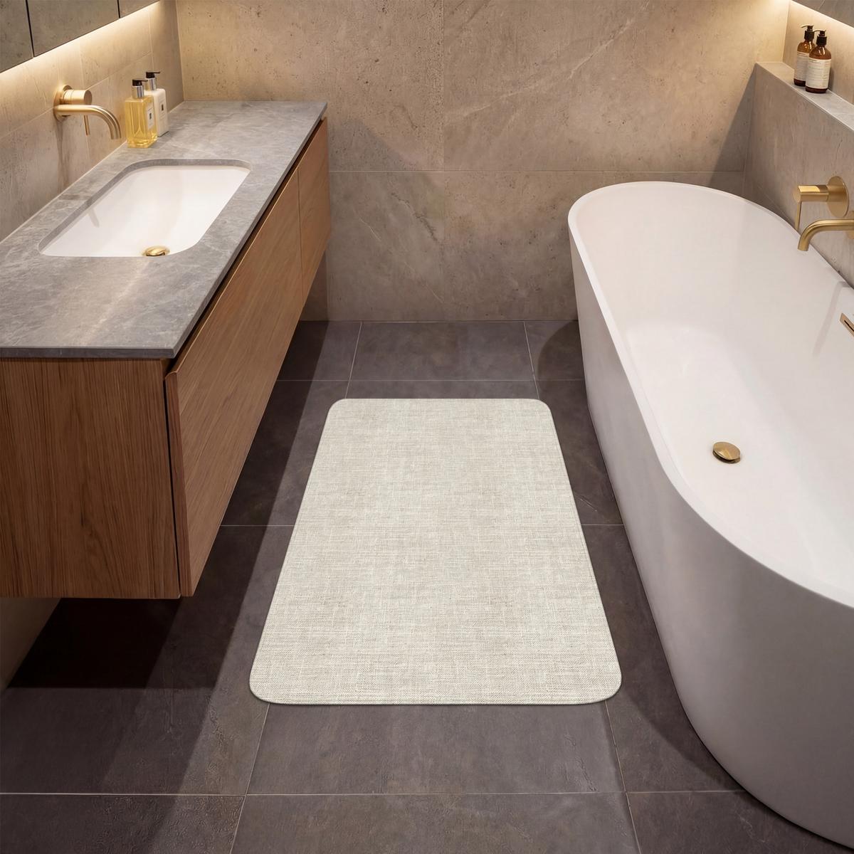 BADEMATTE Leinen - Textur - Beige 60x90 cm - Beige, Textil (60/90cm) - OnlyWow