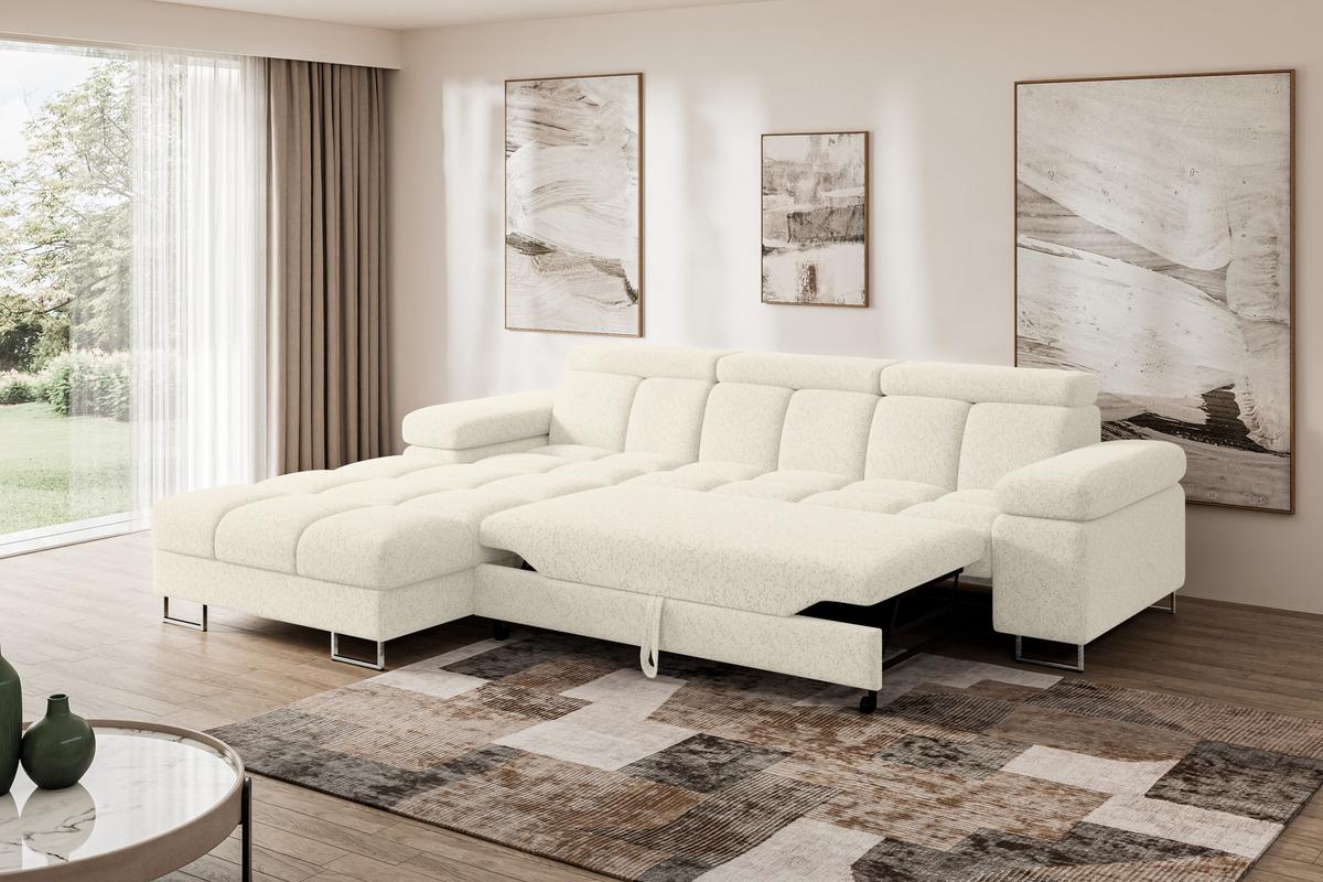 ECKSOFA mit Schlaffunktion Ottomane Links 271x203x79 Creme Tissu - Creme, Holzwerkstoff/Textil (271/203cm) - ALTDECOR