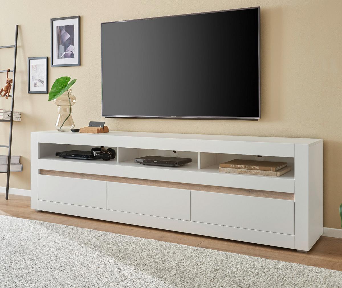TV-LOWBOARD weiß matt, Evoke Eiche, TV-Unterteil 217 cm, Soft-Close-Funktion - Eichefarben/Silberfarben, Holzwerkstoff/Kunststoff (217/63/42cm) - Furn.Design