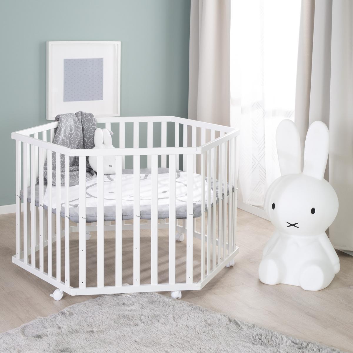 LAUFGITTER 6-eckig Miffy - Weiß, Holzwerkstoff (118.5/72.5/103.5cm) - Roba