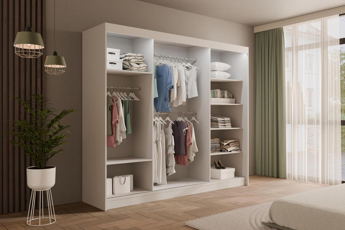 KLEIDERSCHRANK AMOHA mit LED - 250 cm - Weiß - Weiß, Holzwerkstoff (250/215/61cm) - ALTDECOR