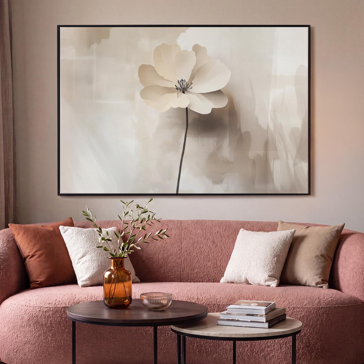 LEINWAND Bilder mit Rahmen - Blume - Beige - Farbe - Schatten - 140x90 - Creme, Textil (140/90cm) - MuchoWow