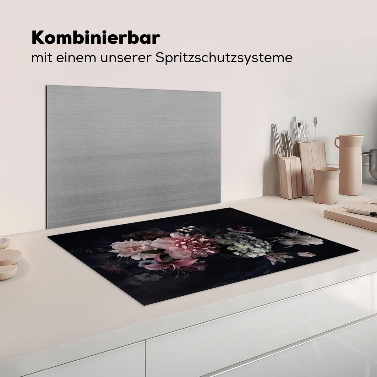 HERDABDECKPLATTE Blumen - Vintage - Pastell - Rosa - Weiß Herdabdeckung Induktionsfeld 75x52 cm - Altrosa, Kunststoff (75/52/0.2cm) - MuchoWow