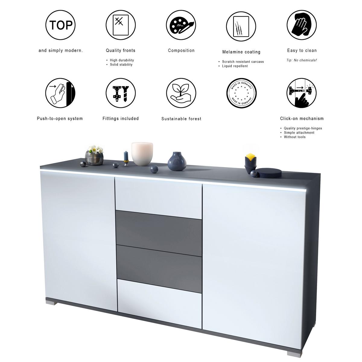 SIDEBOARD Faro Anthrazit matt - Anthrazit, Holzwerkstoff (138.5/75.5/35cm) - Vladon