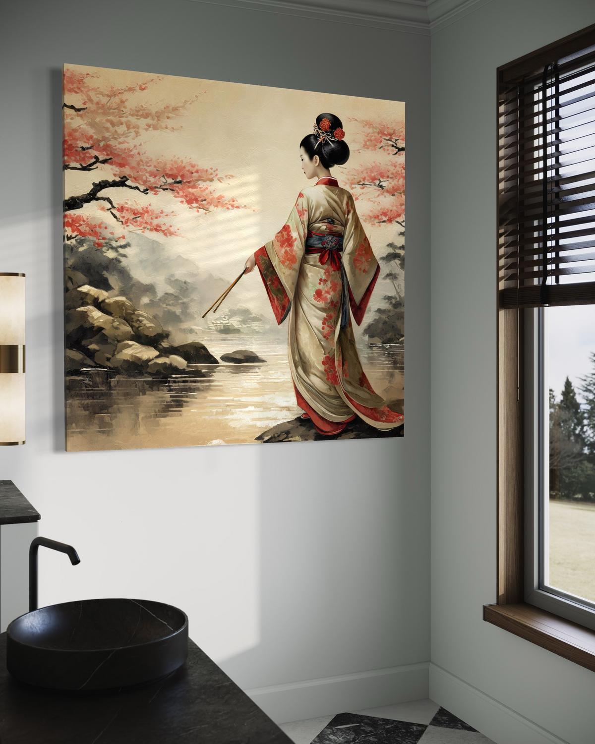 WANDBILD geisha landschaft japan - Beige, Textil (30/30cm) - Feeby