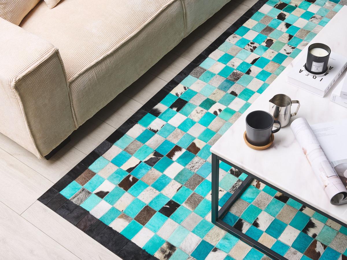 KURZFLOR-TEPPICH Nikfer 230/160 cm - Blau, Fell (160/230cm) - Beliani