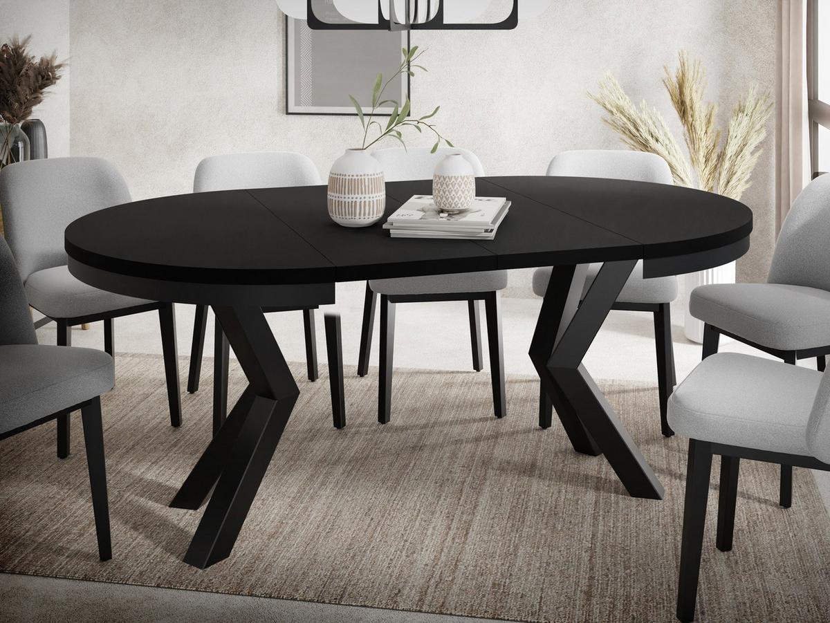 ESSTISCH Clara runder ausziehbarer, Schwarz 120-200/120/76 cm - Schwarz, Holzwerkstoff/Metall (120/200/76cm) - WFL GROUP
