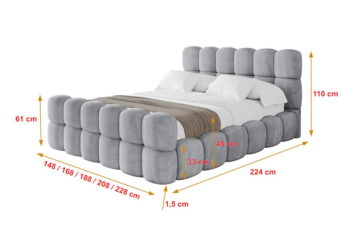POLSTERBETT mit Bettkasten, Fußteil und Lattenrost, Bett mit Matratze H3/H4 - LEYA-Z 200x200 Hellgrau - Hellgrau, Holzwerkstoff/Textil (200/200cm) - ALTDECOR