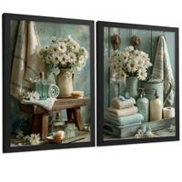 POSTER Set mit 2 dekorativen Badezimmer-Drucken, Shabby Chic Blumenposter für Wand, Waschbecken, romantische Dekoration mit Blumen Schwarzer Rahmen A3 - Schwarz, Papier (42/29.7/3cm) - Nacnic