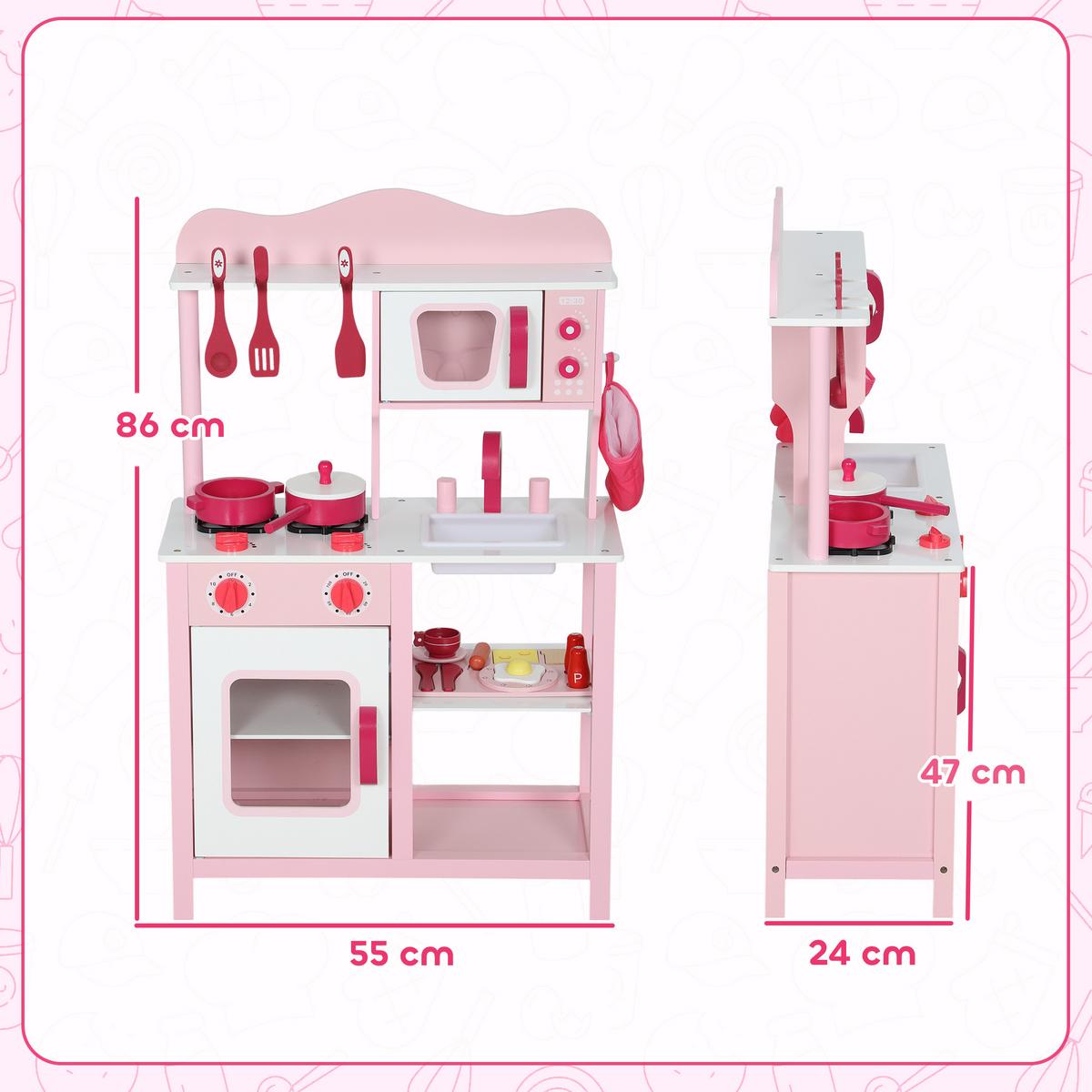 KINDERKÜCHE Spielküche mit Backofen, Herd, Spüle, Soundfunktion, Rosa - Rosa, Holzwerkstoff (24/55cm) - AIYAPLAY