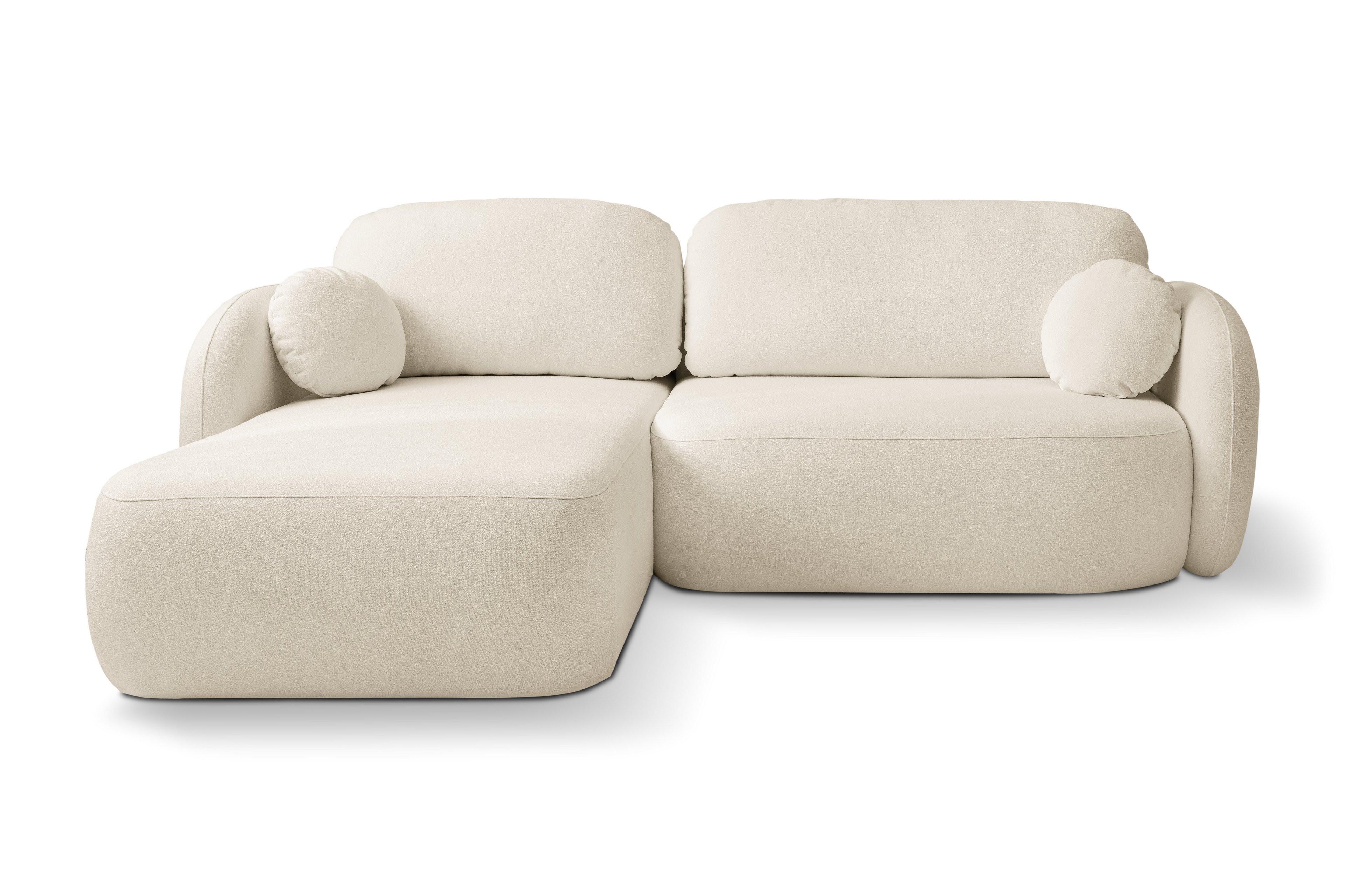 ECKSOFA AMICO L-S Creme Geflochtener Stoff mit Schlaffunktion - Creme, Holz (248/174cm) - MASSENO