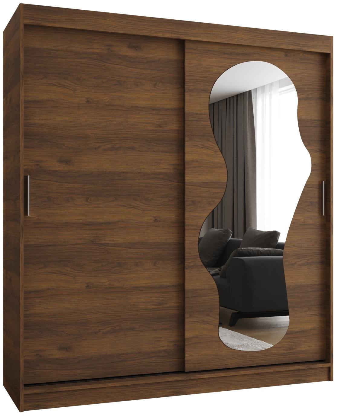 SCHIEBETÜRENSCHRANK mit Spiegel ULTRA 200/180/62 2-türig - Silberfarben/Walnussfarben, Holz (180/200/62cm) - MÖBEL KRYSPOL