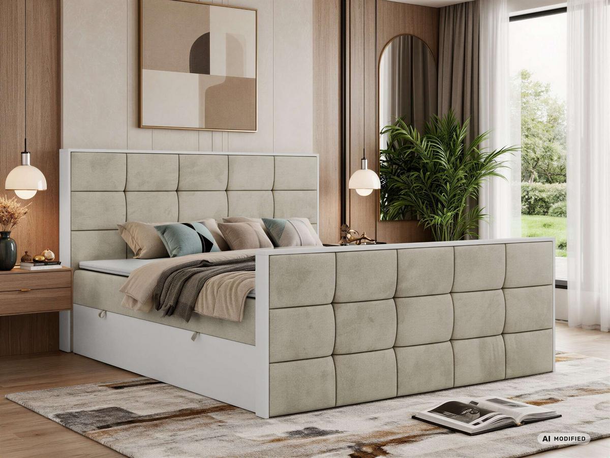 BOXBETT ALVIT DUO 180/200 - Beige Velvet - Topper Visco - H3 - Beige/Schwarz, Kunststoff/Textil (180/200cm) - MKS