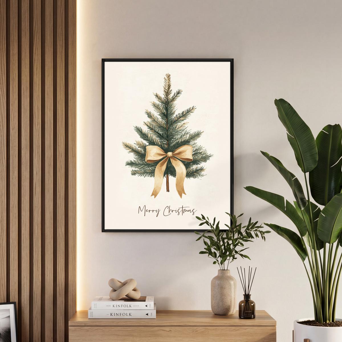 LEINWAND Bilder mit Rahmen - Weihnachtsbaum - Weihnachten - Frohe Weihnachten - Beige - 50x70 - Sandfarben, Textil (50/70cm) - MuchoWow