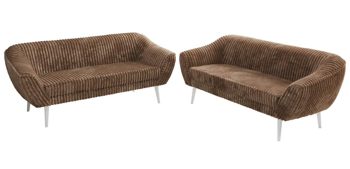 SITZGARNITUR PIRS 3+3 - Braun Cord - Weiße Beine - Braun/Weiß, Holzwerkstoff/Textil (180/75/74cm) - MKS